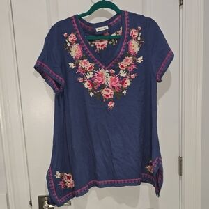 Paparazzi Blue Embellished Short Sleeve Blouse